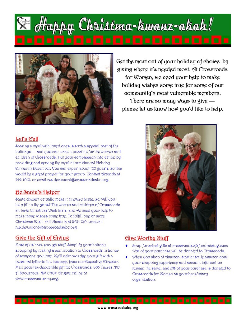 Crossroads for Women Holiday Support 2014